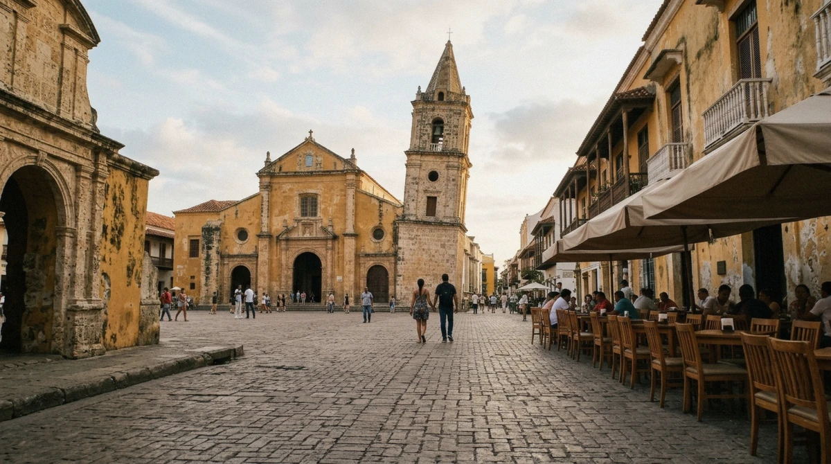 Plaza de Santo Domingo in the old town on a Cartagena, Colombia city guide