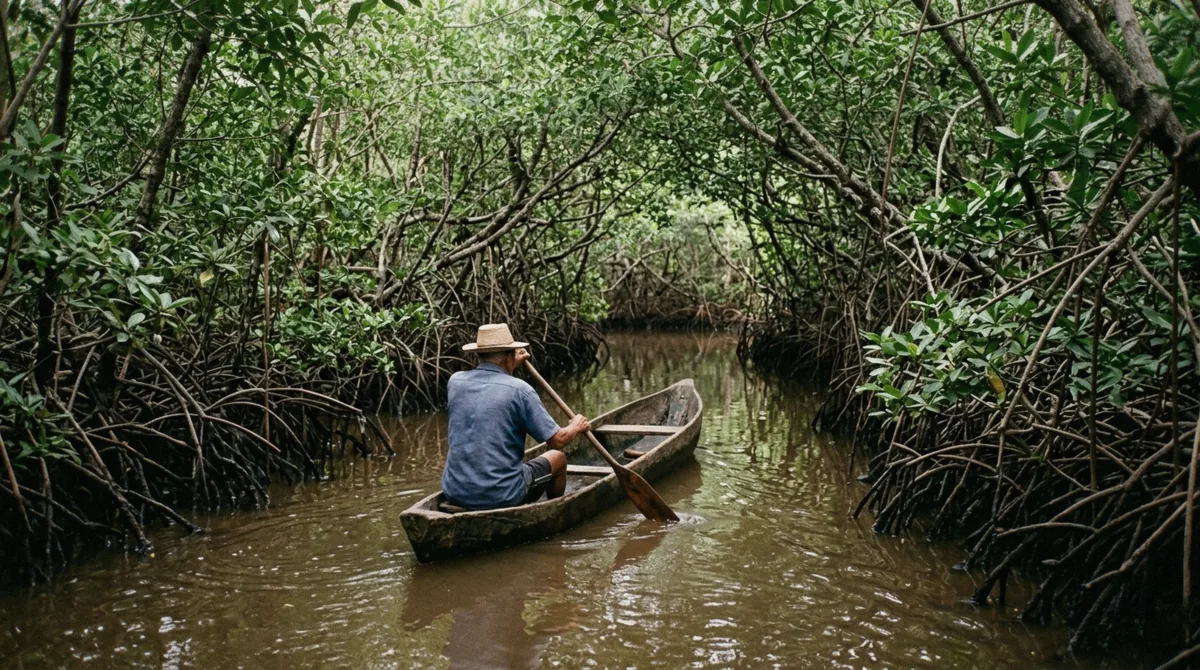 A canoe in the mangrove channels at La Boquilla near Cartagena, Colombia