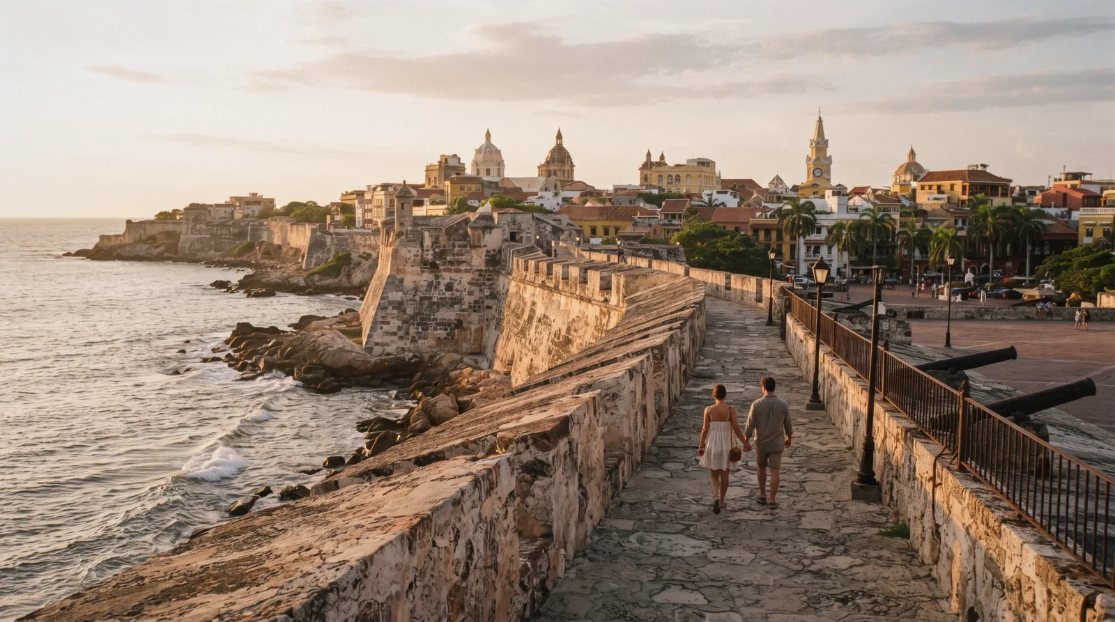 Puerta del Reloj gateway into the walled city just after eight in the morning, the first stop of a Cartagena in one day itinerary