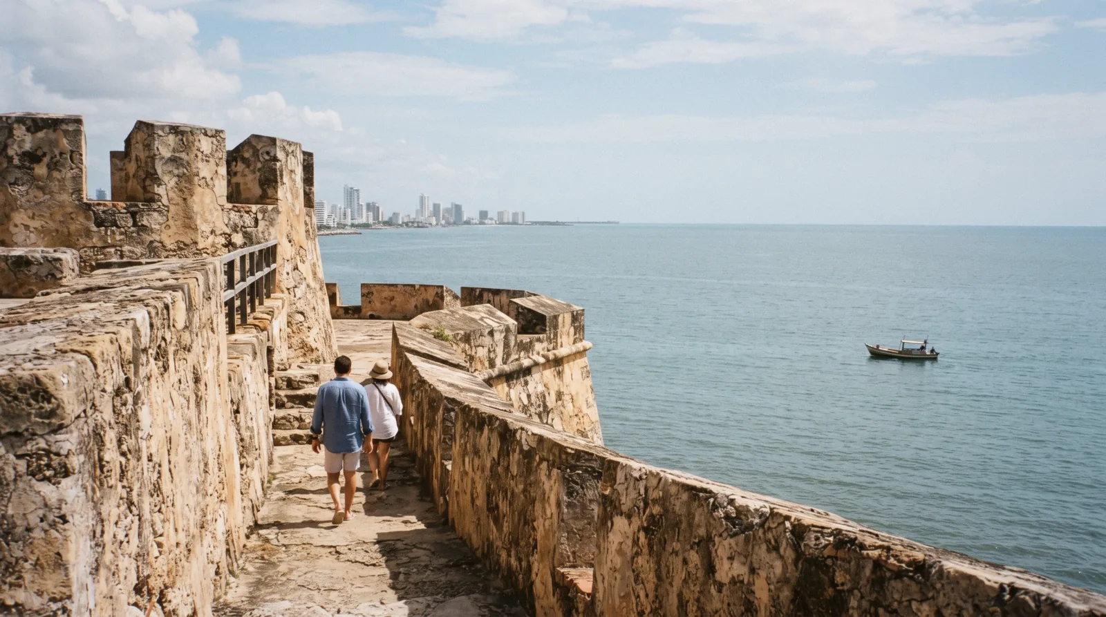 The city wall at Baluarte de Santo Domingo at dusk, the closing stop of day one of a Cartagena in two days itinerary