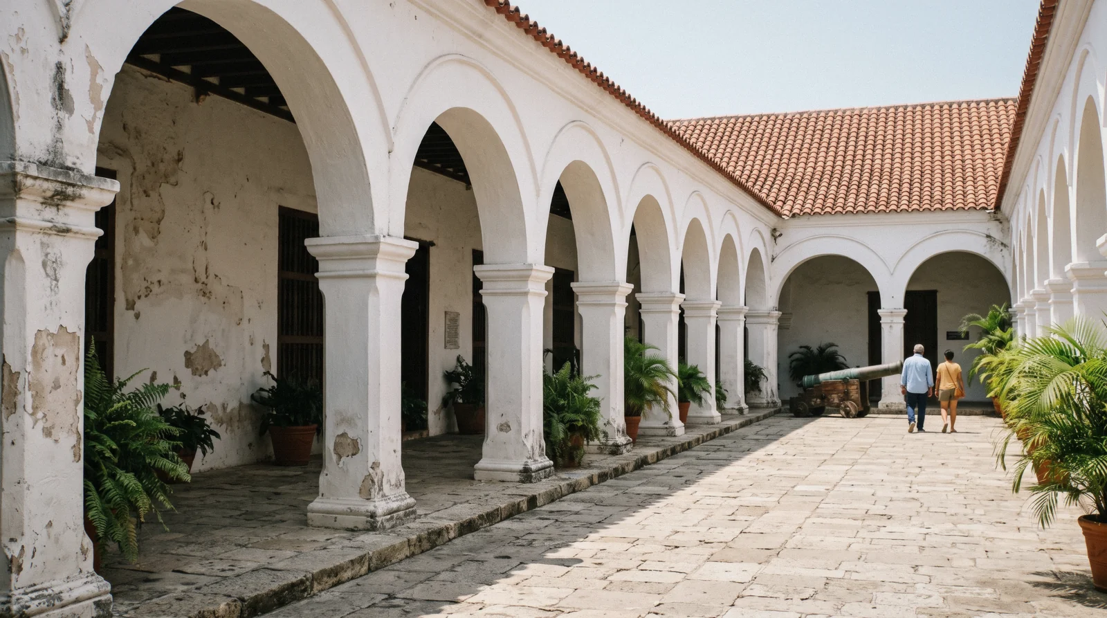 Colonial courtyard building of the Museo Naval del Caribe near Plaza Santa Teresa in Cartagena's Walled City