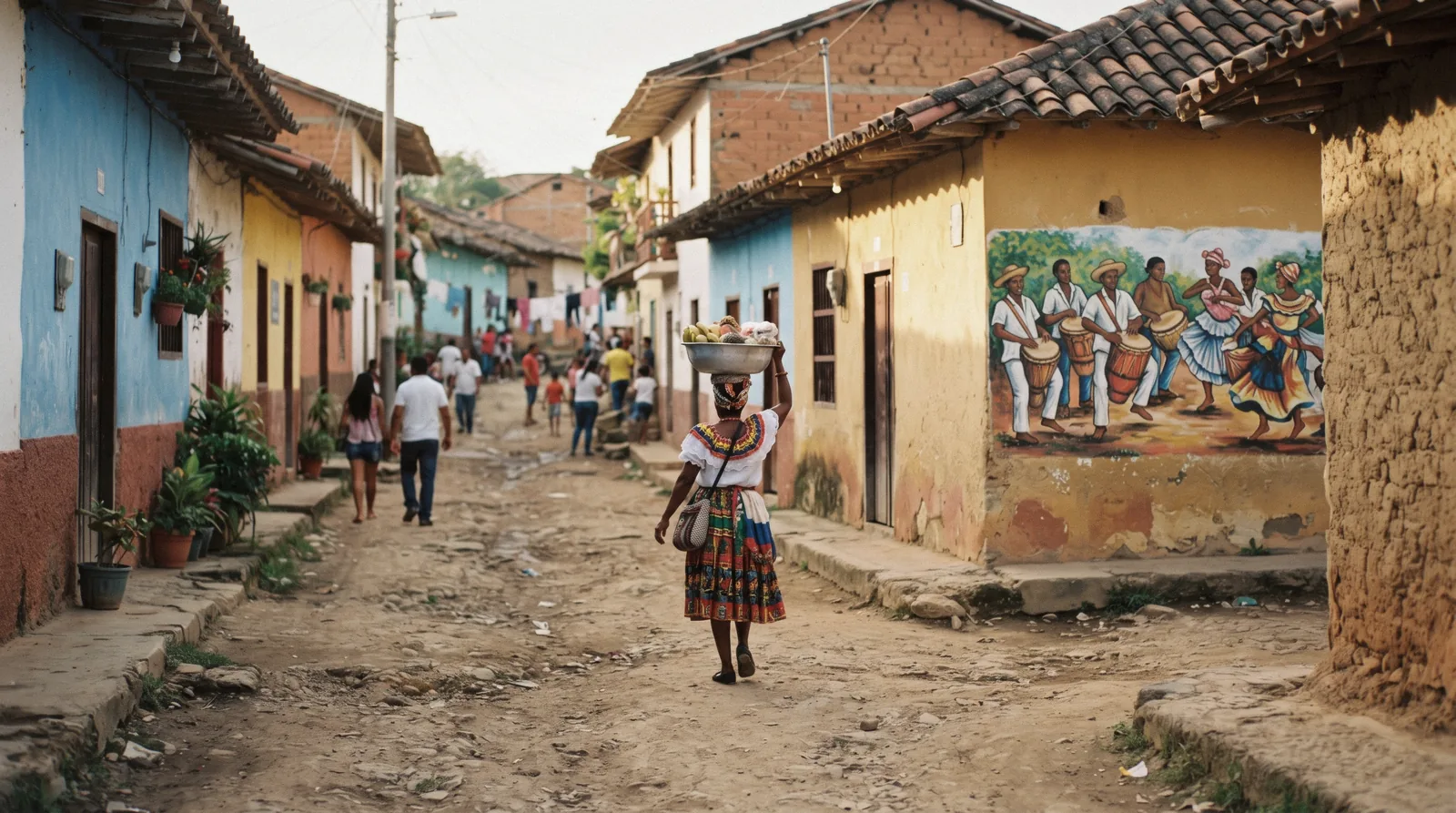 The village street of San Basilio de Palenque, the first free African town in the Americas, near Cartagena, Colombia