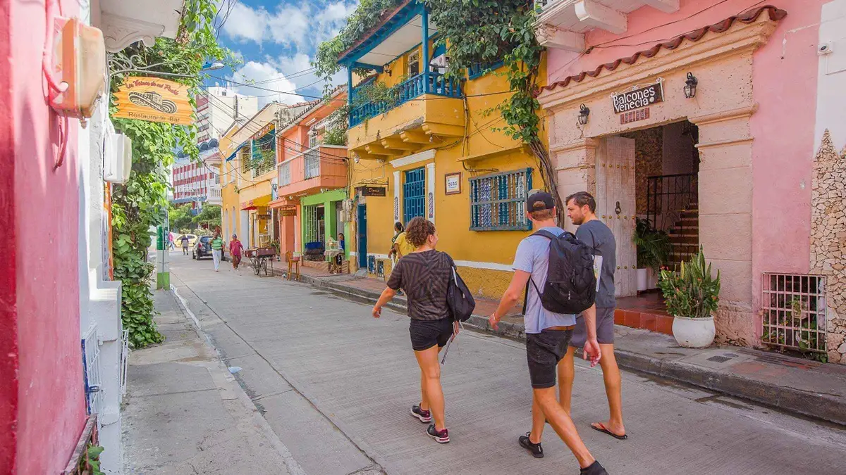 Colorful street murals in the Getsemani neighborhood on a guided walking tour in Cartagena, Colombia