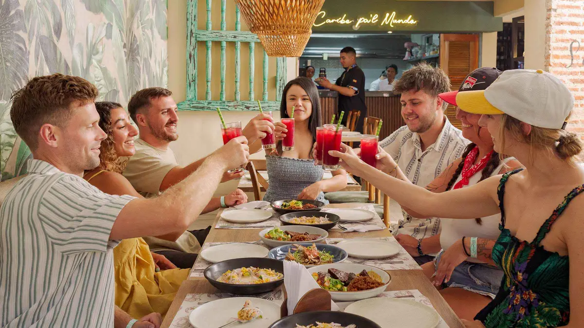 A plate of ceviche and fried snacks on a Cartagena street food tour through Getsemani and the Walled City, Colombia