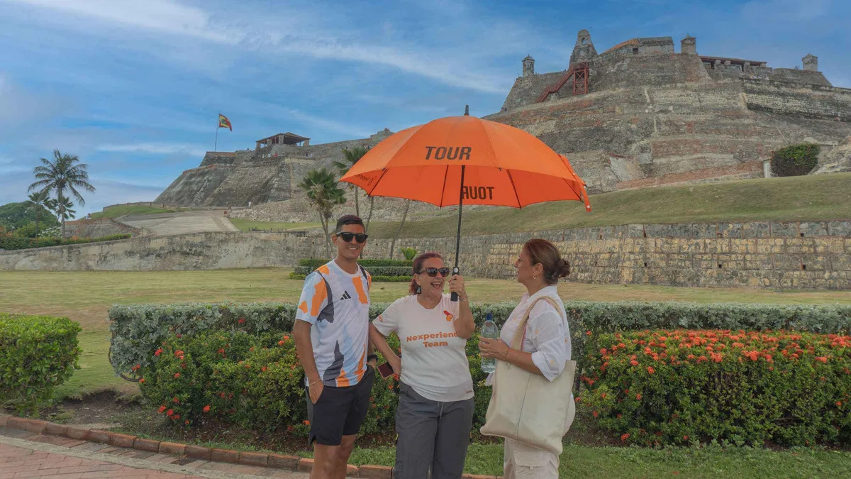 Stone ramparts and cannon emplacements at Castillo San Felipe de Barajas on a guided tour in Cartagena, Colombia